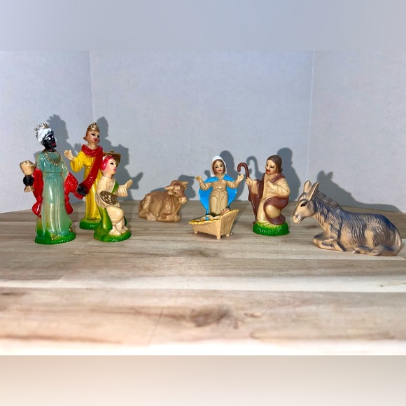 Unknown Other - Vintage 8 Piece Plastic Nativity Made in Hong Kong Mid Century Christmas Decor